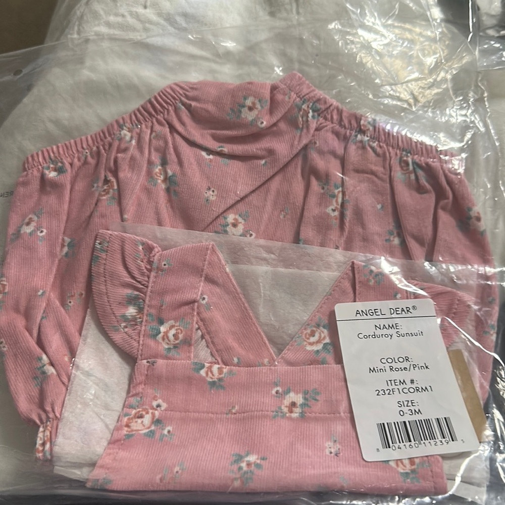 Mini Rose Pink Angel Dear sunsuit 0-3 months corduroy